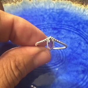 Silver pear-shaped amethyst Dainty  beaded detail band.